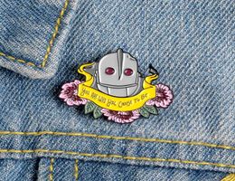 Flower with The Iron Giant enamel pins Robot Banner Denim badge Shirt bag jackets Lapel pin brooches for women Jewellery gift for fr2106136