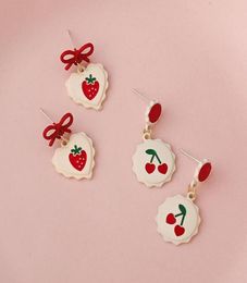 Summer Love Strawberry Earrings 2021 Trendy Bowknot Cute Creamy Fruit Fashion Temperament Jewellery Stud3947590