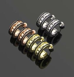 Europe America Style Lady Women Titanium Steel Engraved B Initials Spiral Black Ceramic Cshape Stud Earrings 3575672942724