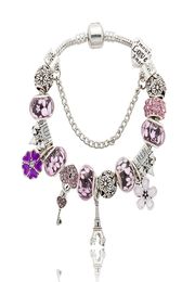 New 925 Silver Charm Beads crystal charm bracelet Eiffel Tower pendant women love beads bracelet DIY Jewellery whole Accessories9824640