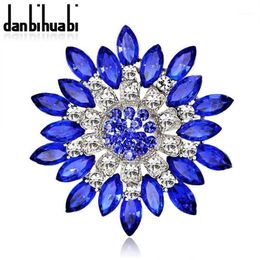 Whole- Large Red Blue Rhinestone Brooches Wedding Bouquet Flowers Brooch Pins For Women Cheap Fashion Jewellery Clothes Accessor197I