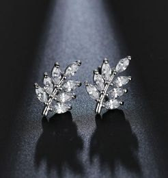 New Leaf Shaped Stud Earrings with Marquise Cut CZ Stone Korean Fashion Style Earing Jewelery Gift For Women6459751