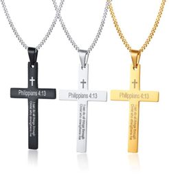 Philippians 413 STRENGTH Bible Verse Cross Pendant Necklace in Stainless Steel4139242