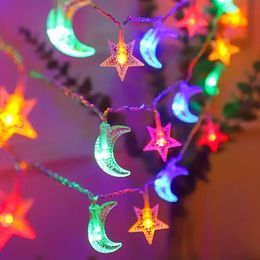 1pc 236.22iinch Star Moon String Yard Light, Warm White Star Lights For Tent, Bedroom Wall Decor Lamp, Christmas Decoration Waterproof Holiday Lights.