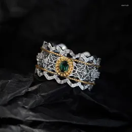 Cluster Rings 925 Silver Open Finger Ring Green Stone Golden Openwork Elegant Lace Stackable For Women Girl Jewellery Gift Dropship Wholesale
