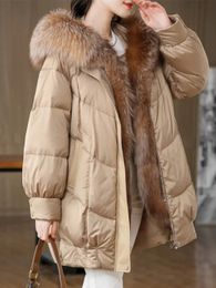 White Goose Down Jacket Real Fox Fur Coat Women's Mid-length Casual Warm Coat Winter Jacket European Clothing Female 231226