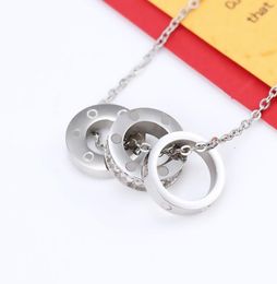 fashion silver designer necklace luxury jewelry solitaire double circle womens party white diamond stainless steel link chain rose5733599