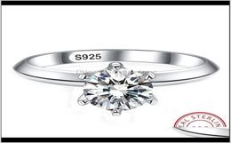 Band Jewellery Drop Delivery 2021 White Solitaire Ring 925 Sterling Sier Diamond Engagement Wedding Rings For Women Uvtrb1017399