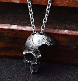 Pendant Necklaces Silver Colour Broken Damaged Half Face Skull Necklace Men039s Fashion Biker Rock Punk Jewellery Friendship Gifts4987785