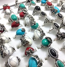 50Pcs silver Plate Women rheinstone turquoise stone rings ring lady girls mens ring re bague Whole jewelry9623512