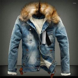 Men's Jackets 2023 Men Jacket Warm Denim Fur Collar Retro Jeans And Coat For Autumn Winter