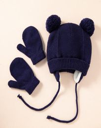 14 Years Old Children Knitted Pompom Hat Gloves Cap Thick Warm Girls Boy Beanie Winter Ear Warm Kids Hat Gloves Set Baby Bonnet8326407