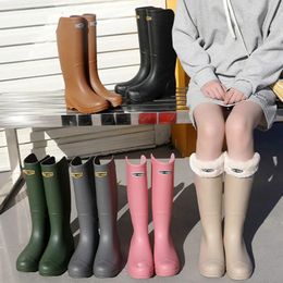 Mid-calf Rain Boots For Women Adults Wear Rain Shoes Waders Men Long Non-slip Kitchen Waterproof Couples Winter Thick Shoes 231226