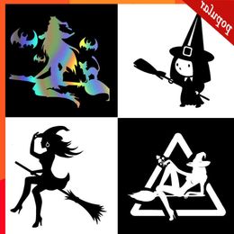 Car Upgrade Festival Diy Halloween Witch Flying On Broom Car Stickers Window Decor Witch Decal Vinyl Art Car Body Waterproof Auto Sticker