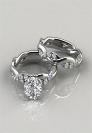 925 Sterling Silver Round Cut Diamond Engagement Ring and Wedding Band Set Engagement Rings Size 5 122087999