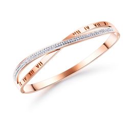 Roman Numeral bangle bracelet for Women Rose Gold Plated Cross X Diamond Bracelet2060435