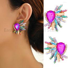 Stud Earrings Charm Sparkly Crystal Glass Big For Women 2023 Trendy Luxury Original Piercing Bride Wedding Party Pendant Jewellery