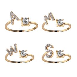 A-Z Letter Gold Colour Metal Adjustable Opening Couple Rings Initials Name Alphabet Female Creative Finger Trendy Party Jewelry275Y