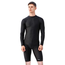 Sharkskin-Inspired Swimsuits for Men: Long-Sleeve Top & Shorts, 5-Inch Swim Trunks, Professional Grade Sun Protection for Male Swimmers and Divers