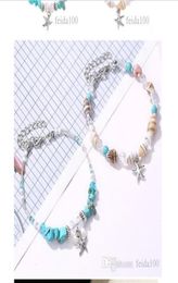 Shell bracelet Crossborder Fashion Seashell Starfish Bracelet Turquoise Conch Beads Handdecorated Beach Footchain WL8809292820