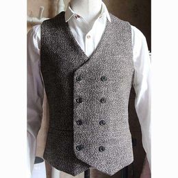 High Quality Man's Double Breasted English Style Vintage Waistcoat Men Formal Dress Wedding Suit Vest
