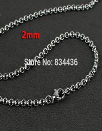 Whole 2mm 316L stainless steel necklace round rolo link chains women mens fashion jewelry 20pcs link chains5711890