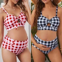 set Pregnant Women Plaid Tankinis Set 2022 Sexy Maternity Swimsuit Beachwear Plus Size Pregnancy Swimwear Bathing Suit