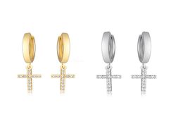 Authentic 925 Sterling Silver Gold Colour Dangle Hoop Earrings Women Girls Fashion Zircon Crystal Jewellery Gift Bijoux2959801