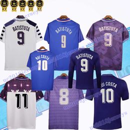 1998 1999 BATISTUTA RUI COSTA Retro Soccer Jerseys Home Purple Away White 91 92 93 95 97 99 Classic Football Shirt Adult Short Sleeves