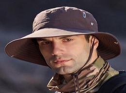 Summer mens breathable sun hats outdoor bucket hat sunscreen solid Colour fisherman cap big brim tourist caps9558100