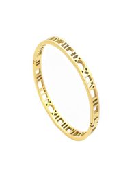 Whole 6 pieces lot Stainless Steel Roman Numerals Jewellery Cuff Bracelet Yellow Gold Colour Hollow Out Bangle for Women26113798420