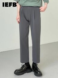 Pants IEFB Elastic Waist Cropped Pants Men's Straight Suit Korean Fashion Men's Trousers Casual Solid Colour Temperament 9A4343