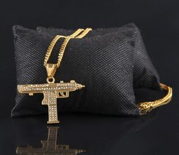 New Gold Chain Gun Shape Pistol Pendant Necklace For Mens Fashion Hip Hop Cuban Link Chain Necklace Jewelry6054017