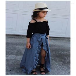 Clothing Sets Girls Summer Clothes Suits Off-shoudler Tops Shorts Lace Skirts 3pcs Princess Baby Denim Outfits 1-3years Beachwear