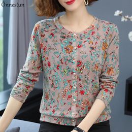 Sweaters Floral Print Female Cardigan Autumn Spring Knitted Sweaters Women Korean Fashion Long Sleeve Tops Soft Cardigans Women
