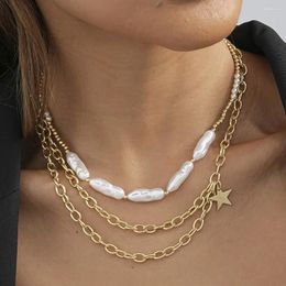 Pendant Necklaces Irregular Imitation Pearl Star Necklace For Women Creative Retro Multi-Layered Clavicle Chain Jewelry Wholesale Direct