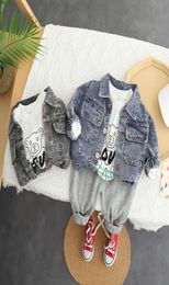 2022 Spring Autumn Children Boys 3PCS Clothing Set Washed Denim Baseball Jacket Cotton Sweatshirts Casual Pants Baby Boy Clothes9391709