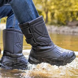 Winter Boots Waterproof Men Fishing Boots Plush Warm Snow Boots Non-slip Mid-Calf Boots Rain Shoes Outdoors Hiking Shoe 231226