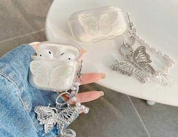 3D Cute Butterfly Funda for Airpods Pro Case Soft Clear Headphone Cushions Cover Air Pods 1 2 3 Case Pendant Pearl Chain2650121