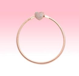 18K Rose gold plated Charms Bracelets with Original box for 925 Silver Love hearts Chain Bracelet Women Wedding jewelry8445873