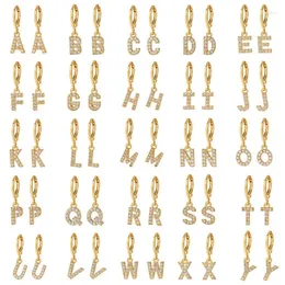 Hoop Earrings Fashion Initials Letters A-Z Drop For Women Man Shiny Cubic Zircon Party Jewelry Gift Mother Day