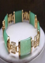 Pretty Natural Green Jade Gemstone Gold Plated Fortune Lucky Link Bracelet1836238