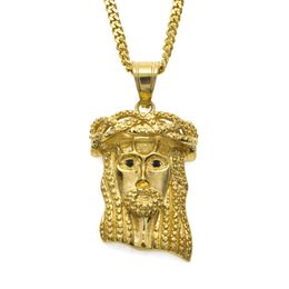 Stainless Steel Hip Hop Jesus Piece Face Charm Micro Mini Pendant Necklace Gold Plated 24 Cuban Chain Men And Women Jewelry244m