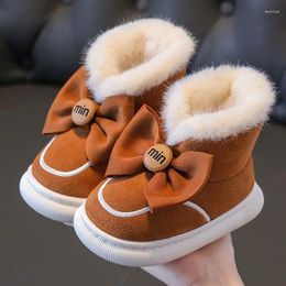 Boots Fashion Children Casual Furry Shoes Girls Cotton Snow Bow Warm Kids Baby Girl Winter Princess Sneakers