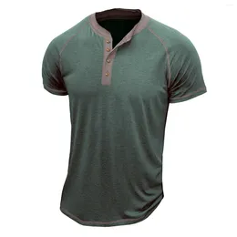 Men's T Shirts Male Stripe Stitching Raglan Sleeve T-Shirts Fashion Henley-Shirt Button Short Tees Classic Retro Daily Streetwear