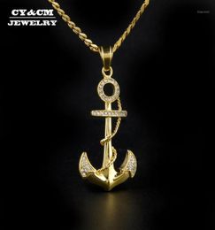 Pendant Necklaces Gold Silver Colour Anchor Stainless Steel Iced Out Rhinestone Metal Bling Necklace Chain Hip Hop Men Women Jewelry18918548