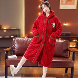 2024New Pajamas Womens Autumn and Winter Couple Pajamas Zipper Flannel Pajamas Thickened Warm Home Clothing Set