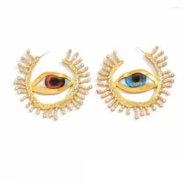 Hoop Earrings Retro Alien Pupil Earwear Zircon Exaggerate Ear Pendant Blue Eye Metal Drop