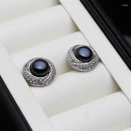 Stud Earrings 2024 Natural Black Pearl For Woman Trend Freshwater Mother Wife Anniversary Gift