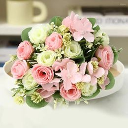 Decorative Flowers Artificial Plants Set Elegant Rose Hydrangea Bouquet For Wedding Arrangement Bridal Centerpiece A